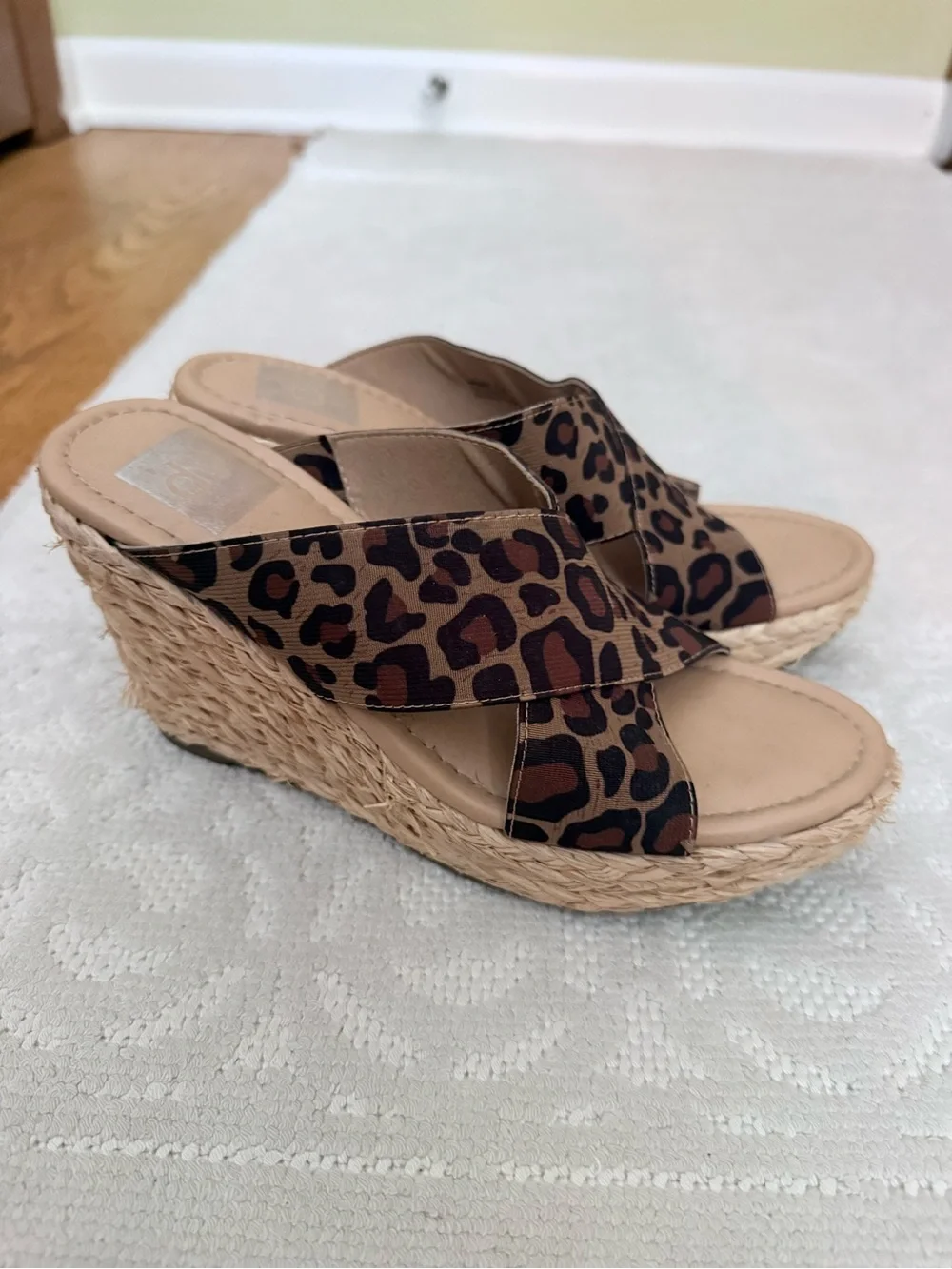 Dolce Vita Leopard Print Espadrille Wedge Slides - Brown/Black